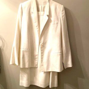 Vintage Oleg Cassini White Linen Suit with Jacket and Skirt